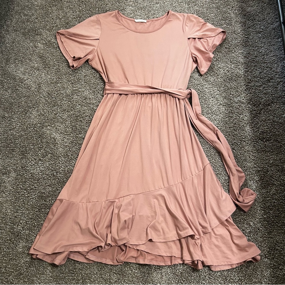 Reborn J Ruffled Tiered Midi Dress Pink XL